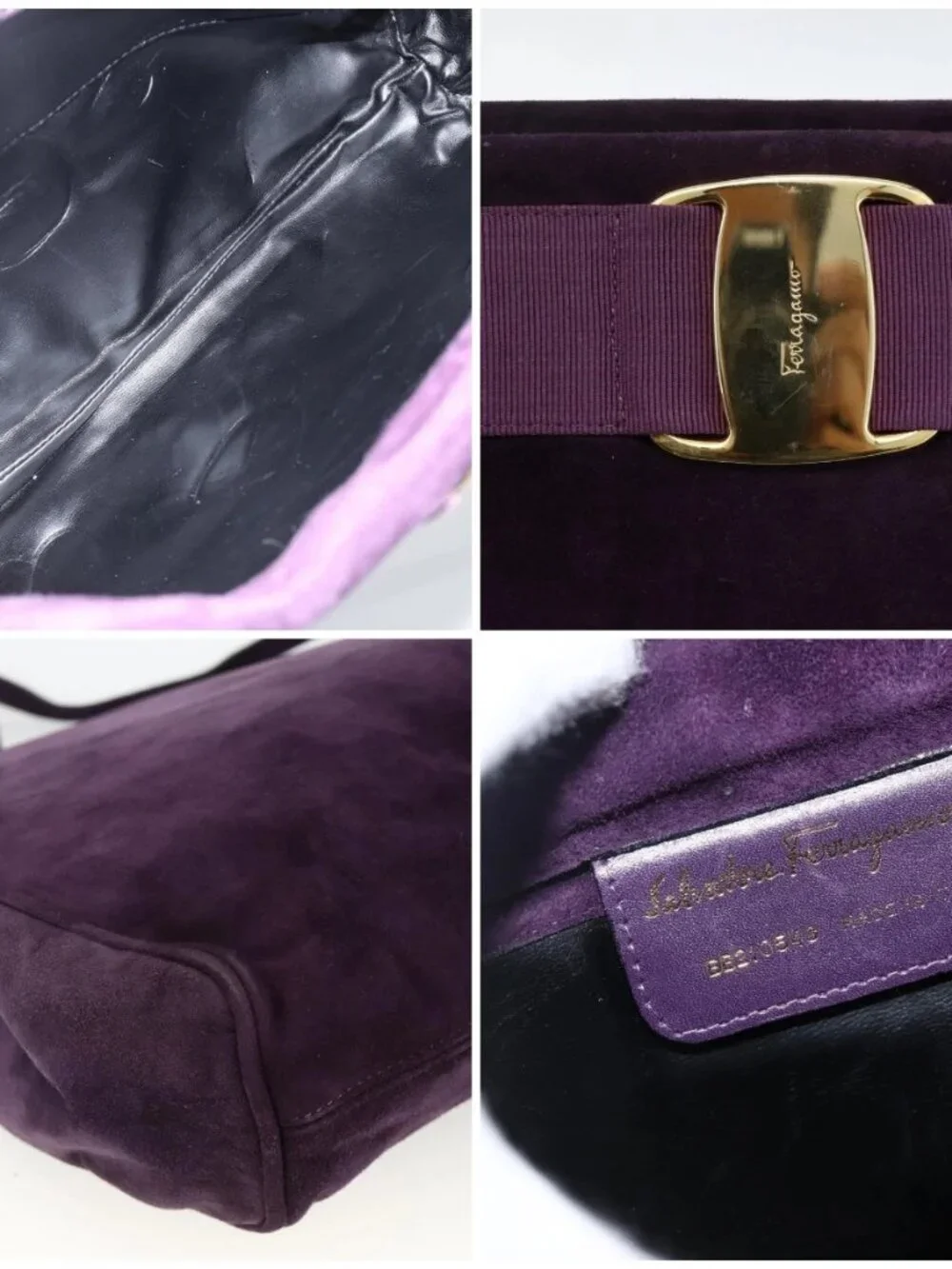 Salvatore Ferragamo Vala Shoulder Bag Suede Purple Gold Auth AMZ434